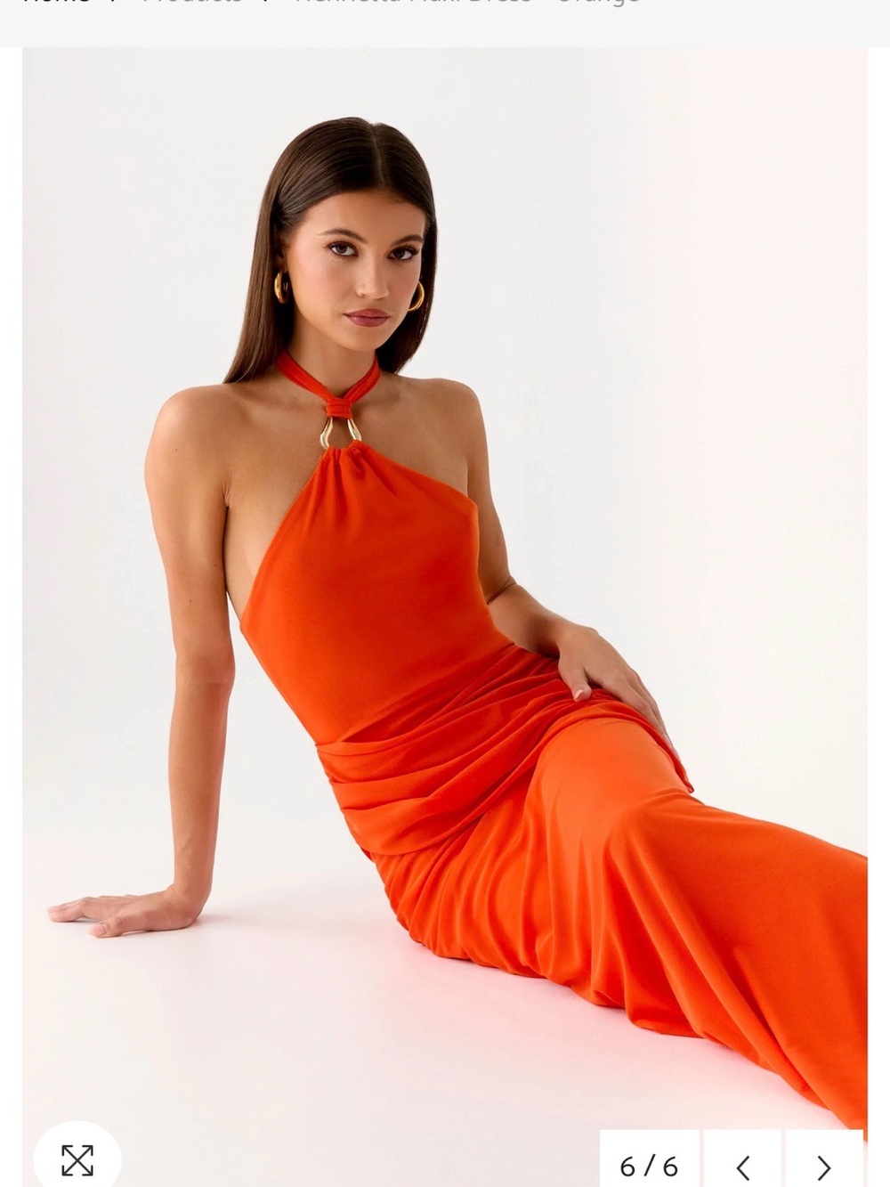 Peppermayo Orange One-Shoulder Maxi Dress with Gold Ring
